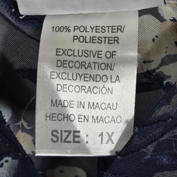 Delta Burke Sleepwear Floral Chiffon Chemise Womens 1X Navy Sheer Nightgown - Picture 5 of 9